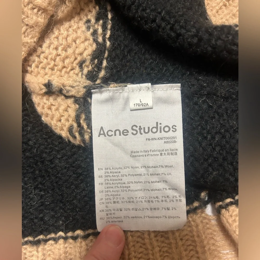 ACNE STUDIO Striped Distressed Crewneck beige black Sweater large